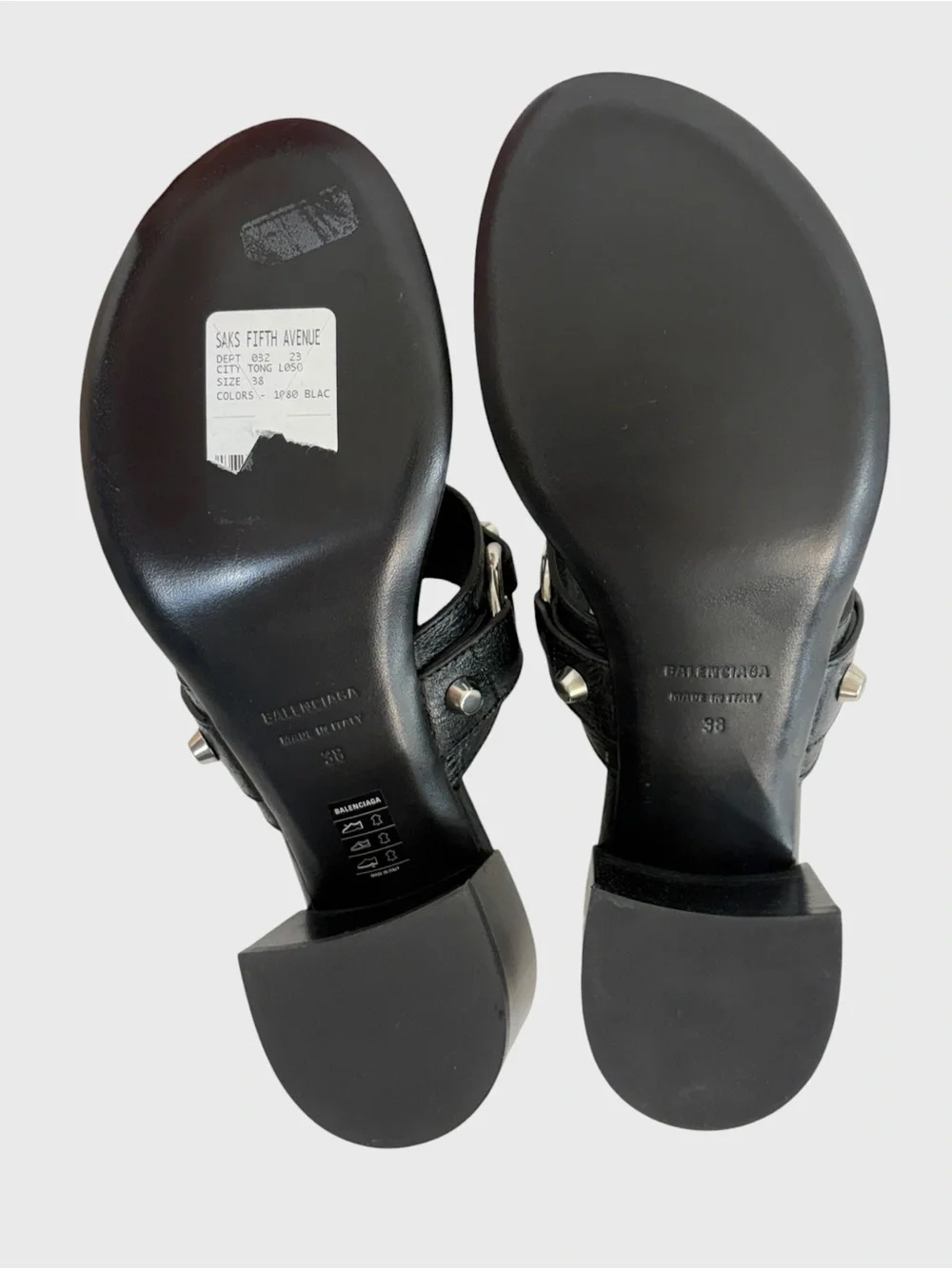 Balenciaga NEW Black Lamb Leather Silver Studded City Heeled Sandals Size 38 - Picture 7 of 15